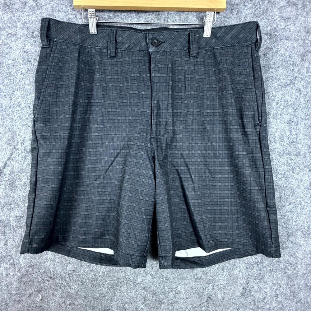 Reebok Golf Shorts Mens 42 Gray Plaid Stretch Mid Rise Flat Front Performance